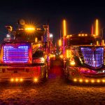 Mount Maunganui, Tauranga region, New Zealand - 23rd January, 2016: Trucks on display as part of the 'Night Glow' show at The Mount Truck Show 2016.